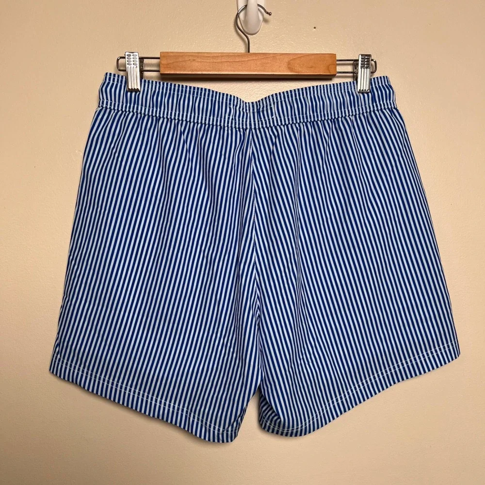 NWT Maamgic Men's Swim Trunks Compression Medium Blue Striped Zip Pockets Beach